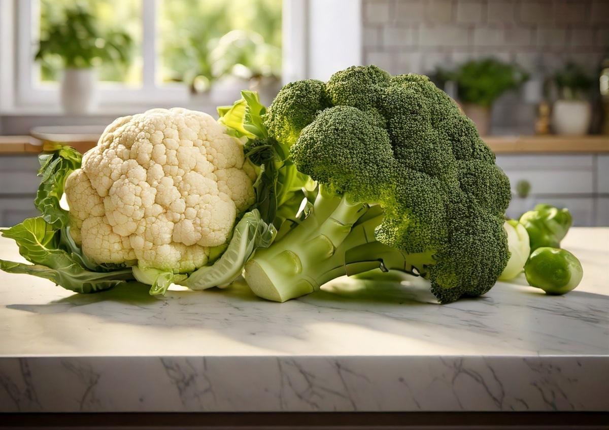 Brokkoli und Blumenkohl sind reich an Vitaminen, Mineralstoffen und sekundären Pflanzenstoffen, die das Immunsystem stärken und die Zellgesundheit unterstützen Blumenkohl-und-Brokkoli