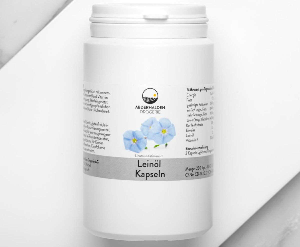 Leinöl Kapseln | Abderhalden Drogerie | ausgezeichnete Quelle für hochwertige pflanzliche Omega-3-Fettsäuren