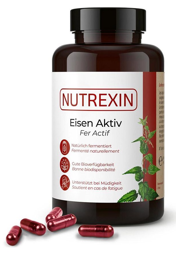 Nutrexin Eisen Aktiv Kapseln | gut verfügbares Eisen und ein ausgewähltes Gemisch von natürlichen Zutaten
