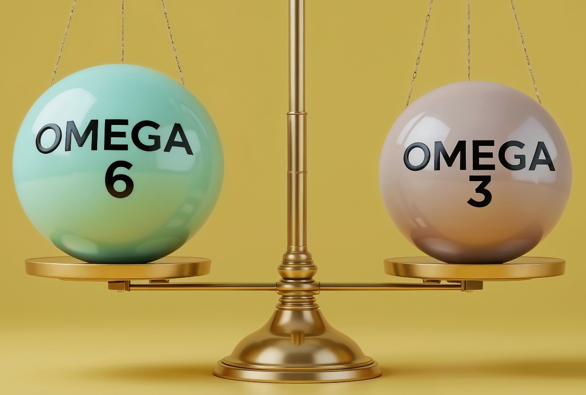 Waage mit Omega-3 und Omega-6 symbolisiert gesundes Fettsäureverhältnis