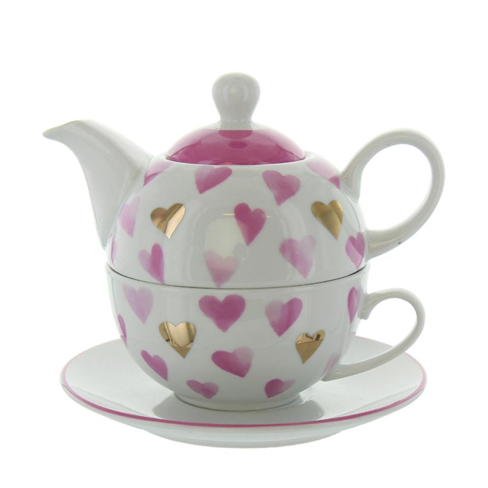 Tea for one Pink & Gold Hearts